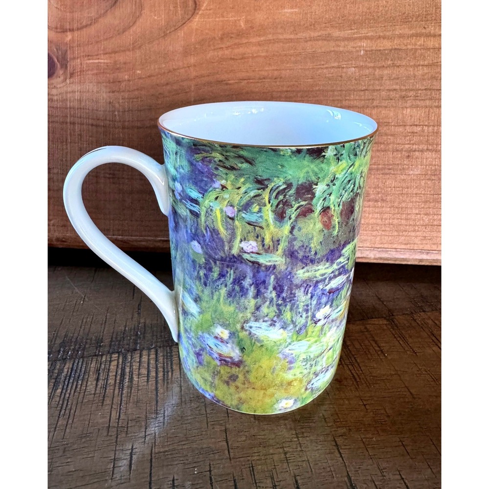 Stechcol Gracie Bone China Mug Monet Water Lily Floral 14oz Gold Rim Cup